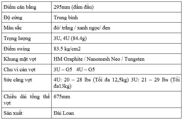  Thông số kỹ thuật vợt cầu lông Yonex Astrox 100 game