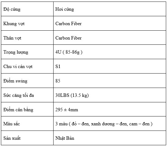 Thông số kỹ thuật vợt cầu lông Yonex Astrox Tour 8500